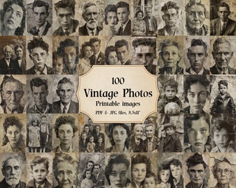 Vintage Portrait Photographs: 100 Black and White Ephemera (JPG & PDF)