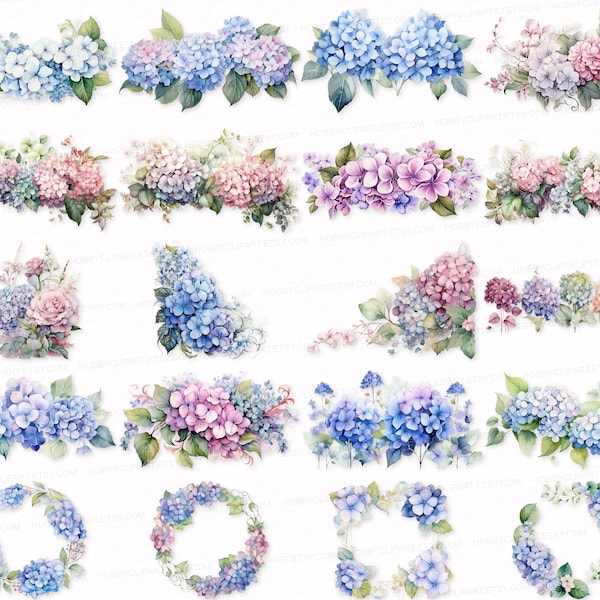 Hydrangea PNG SVG Clipart Floral Corner Border Frame Elements Cards Invitations Scrapbooking  Watercolor Sublimation Instant Download floral