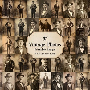Vintage Gentleman Photos Printable – 37 Black and White Victorian Men Images, Antique Ephemera for Junk Journal & Scrapbooking Download