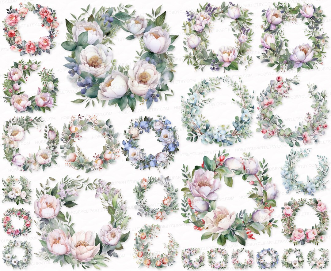 Watercolor Flower Wreath Clipart Set: Wedding Floral PNG SVG (digital ...