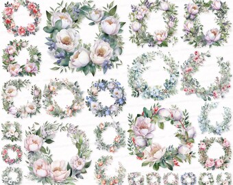 Watercolor Flower Wreath Clipart Set: Wedding Floral PNG SVG (Digital Download)