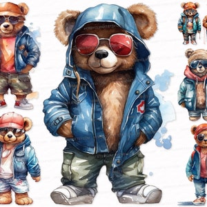 Teddy Bear PNG SVG Watercolor Clip Art Set Cool Teddy Bear Clip Art Illustration Sublimation Digital Download Commercial Use, Cute bear, toy