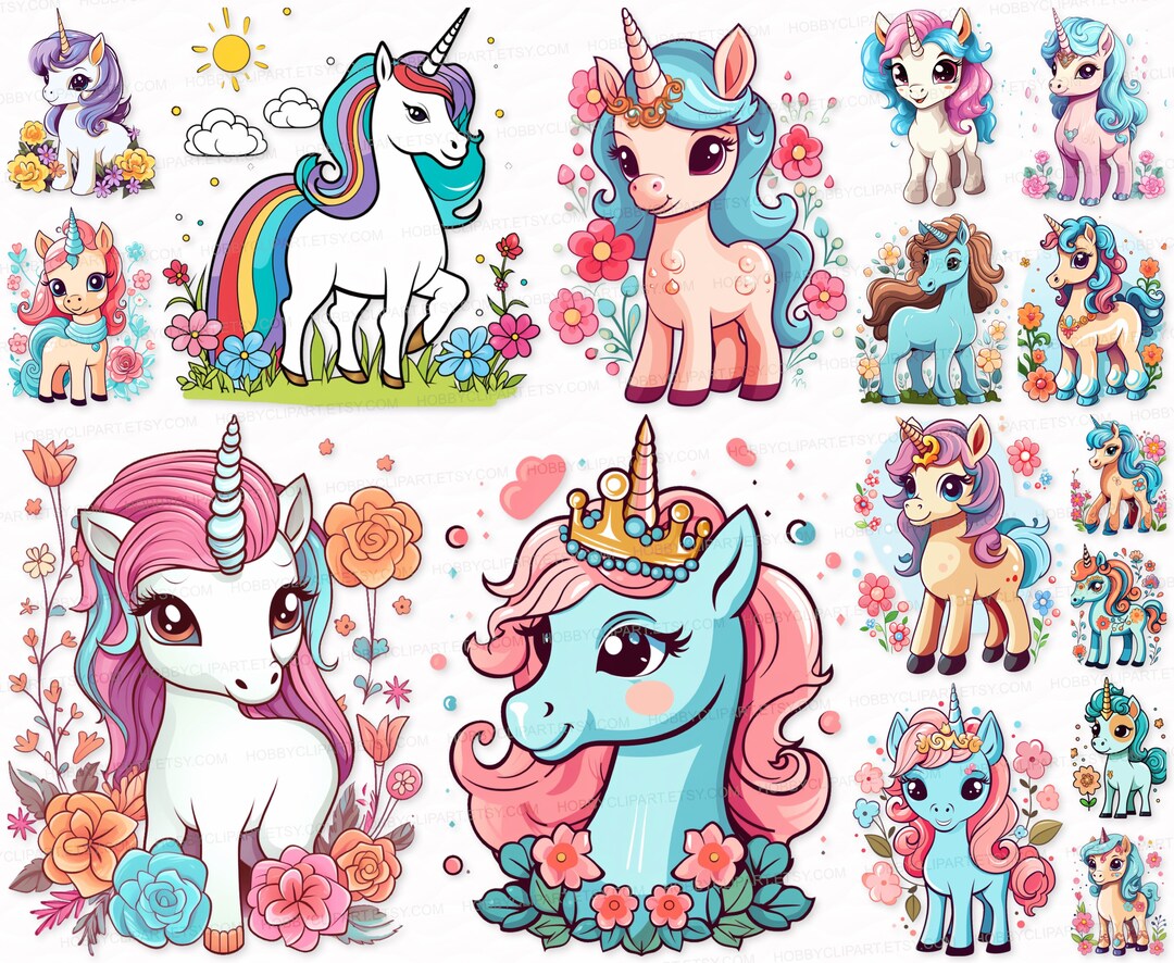 Colorful Unicorn Clipart Bundle: 40 PNG SVG Designs (digital Download ...