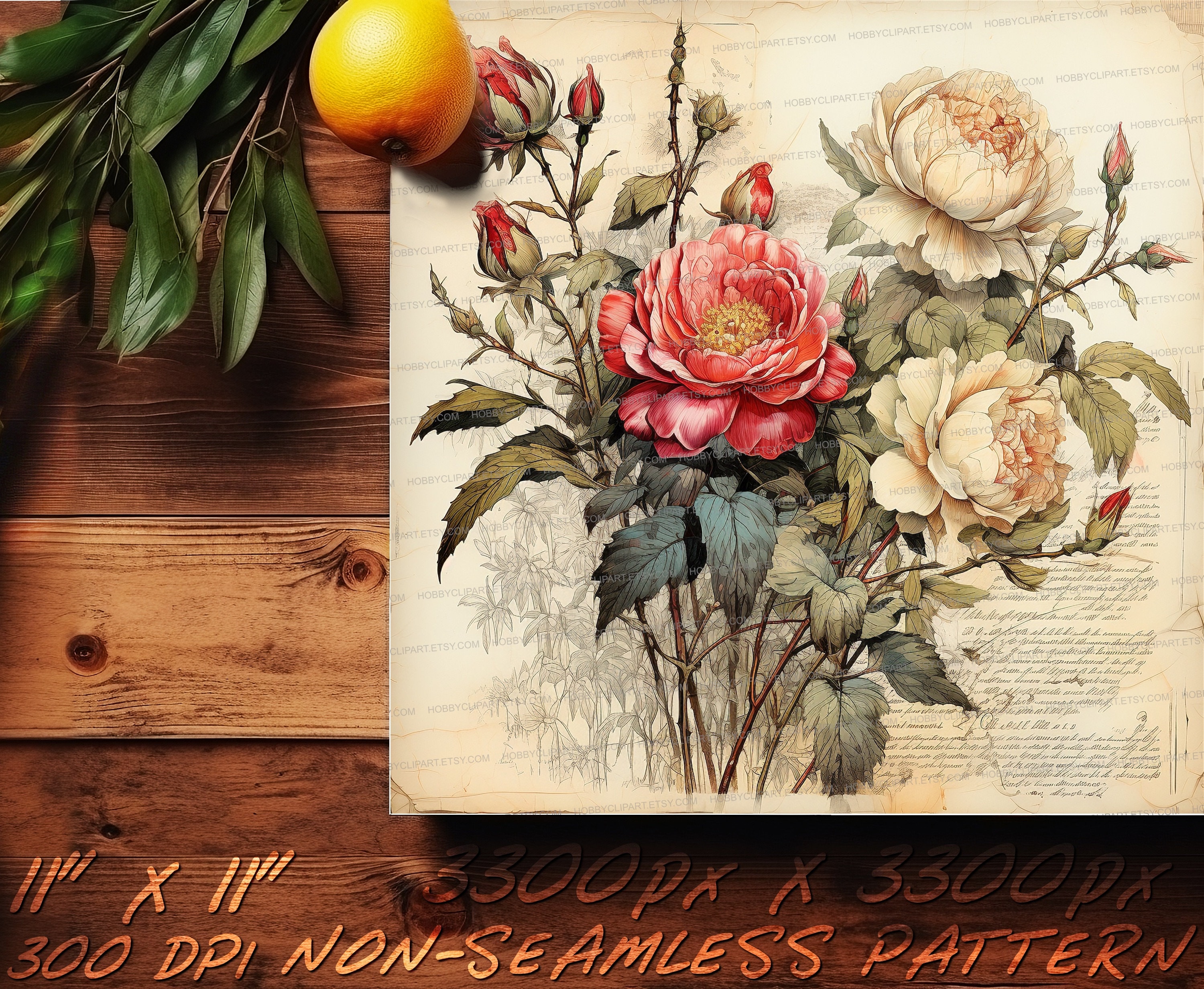 Watercolor Vintage Rose Digital Paper Set: Junk Journal Kit (digital ...