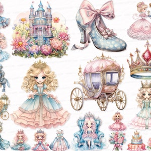 Cute Princess SVG PNG Watercolor Kawaii Clipart 25 Printable Sublimation Design Digital Instant Download Scrapbook Images Cute Doll Girl