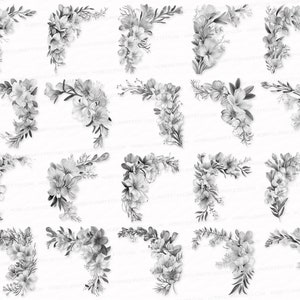 FREESIA Black and white Corners Flower Border PNG SVG Watercolor Clipart Set Flower Stickers Border Clip Art Border Sublimation Digital