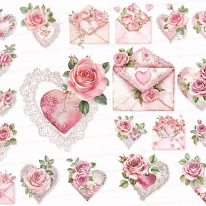 Danish Pastel Valentine's day SVG PNG Cute Watercolor Heart Rose 25 Clipart Scrapbook Images Cards Invitations illustrations Sublimation