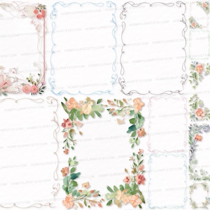 Floral Frames PNG SVG Files Bundle 25 Printable Watercolor Clipart Digital Download Images Cards Scrapbooking Junk Journal Paper Craft