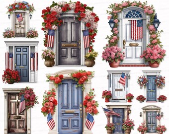 Door PNG SVG Independence day Patriotism photorealistic clipart vibrant colors USA flag patriotic beautiful doors Entrance Portal National
