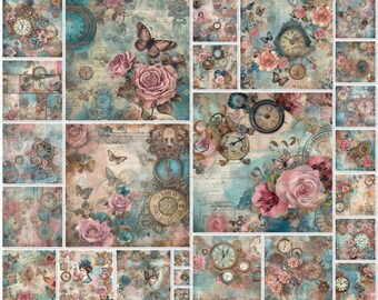 Vintage Steampunk Paper Pack: Feminine Junk Journal Kit (Digital Download)