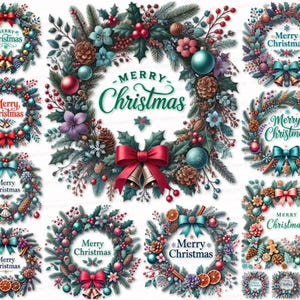 Christmas Wreath Clipart PNG SVG Bundle for Download 18 Watercolor Images Printables New Year's Files Сommercial Use Transparent Background