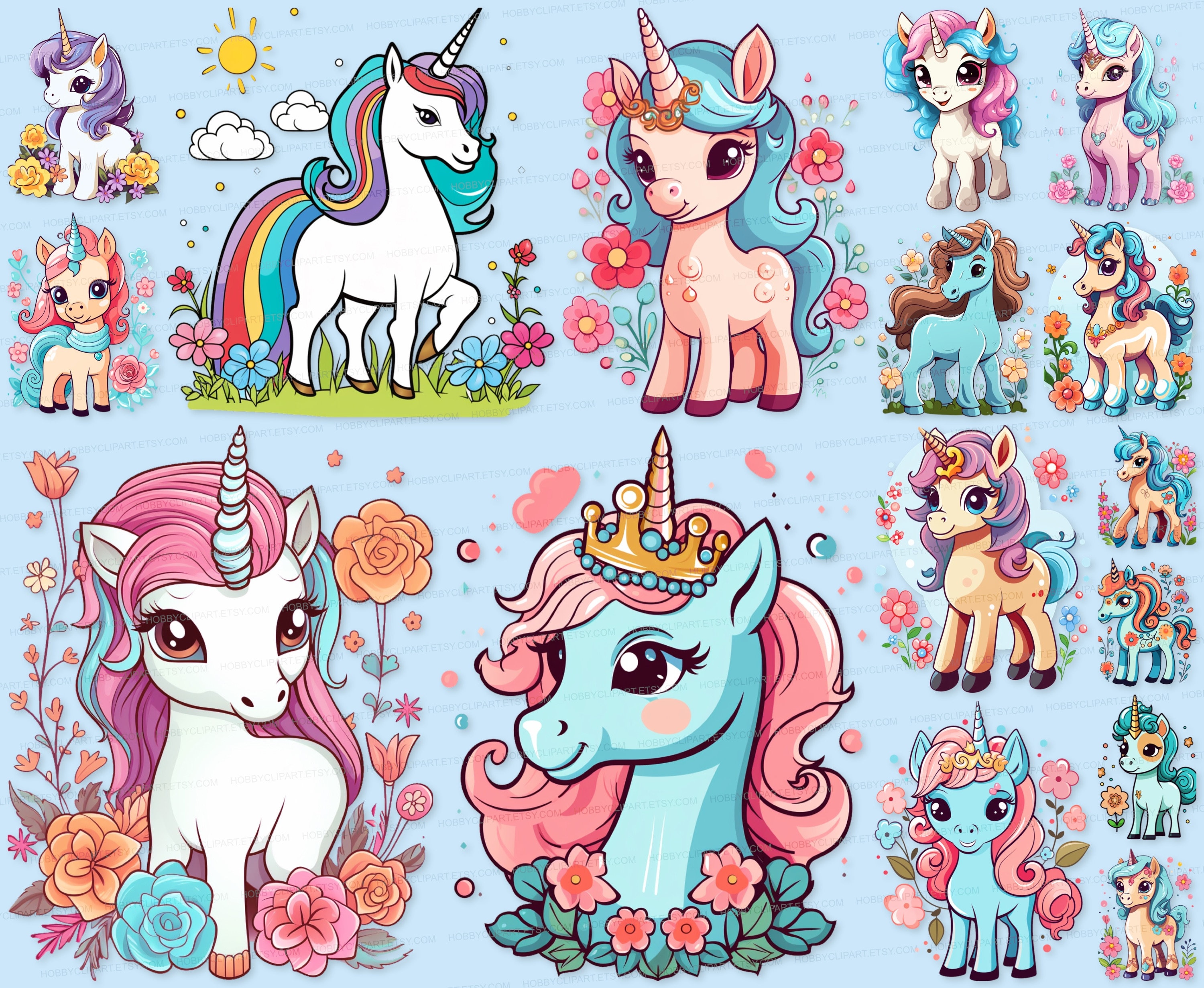 Colorful Unicorn Clipart Bundle: 40 PNG SVG Designs (digital Download ...
