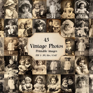 Vintage Baby & Toddler Portraits – 45 Black and White Photos of 1–2 Year Old Children, Printable Ephemera for Junk Journals,  Scrapbooking