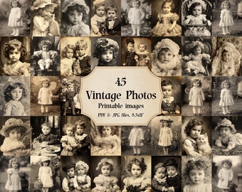 Vintage Baby Portraits: 45 Black & White Photos (Printable Ephemera)