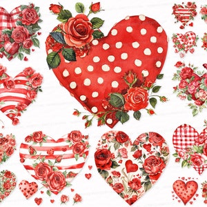 Happy Valentine's Day PNG SVG Bundle 25 Cute Vintage Red Heart Clipart Card Junk Journal Kit Decor Floral Digital Sublimation Love February