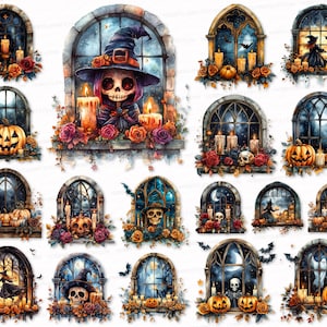 Halloween Fenster Hexen Kürbisse Schädel Geister Gothic Clipart Bundle 30 PNG SVG Bild Dateien Digital Download Digital Clipart Halloween