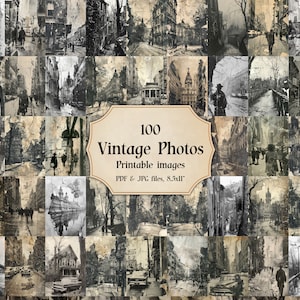 Black and White Set of Torn Crumpled Vintage City Photographs 100 JPG Printable Photos Ephemera Digital Art Images for Junk Journals Images
