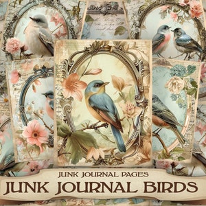 Vintage Watercolor Birds Digital Junk Journal Pages 30 JPG PDF Printable Ephemera Scrapbooking Paper Craft Art Images Clipart Bird