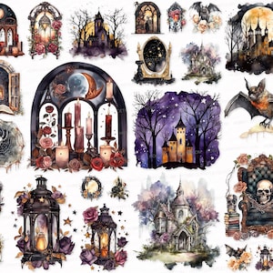 Mystical Gothic PNG SVG Watercolor Clipart Set Gothic Sublimation Digital Download   Scrapbook Images Digital Clipart Halloween