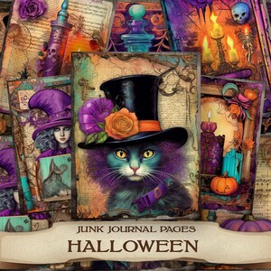 Halloween Junk Journal Pages 33 Printable Clip Art Halloween Halloween Cards Printable Art Digital Papers Commercial Use Mystic cats Clipart