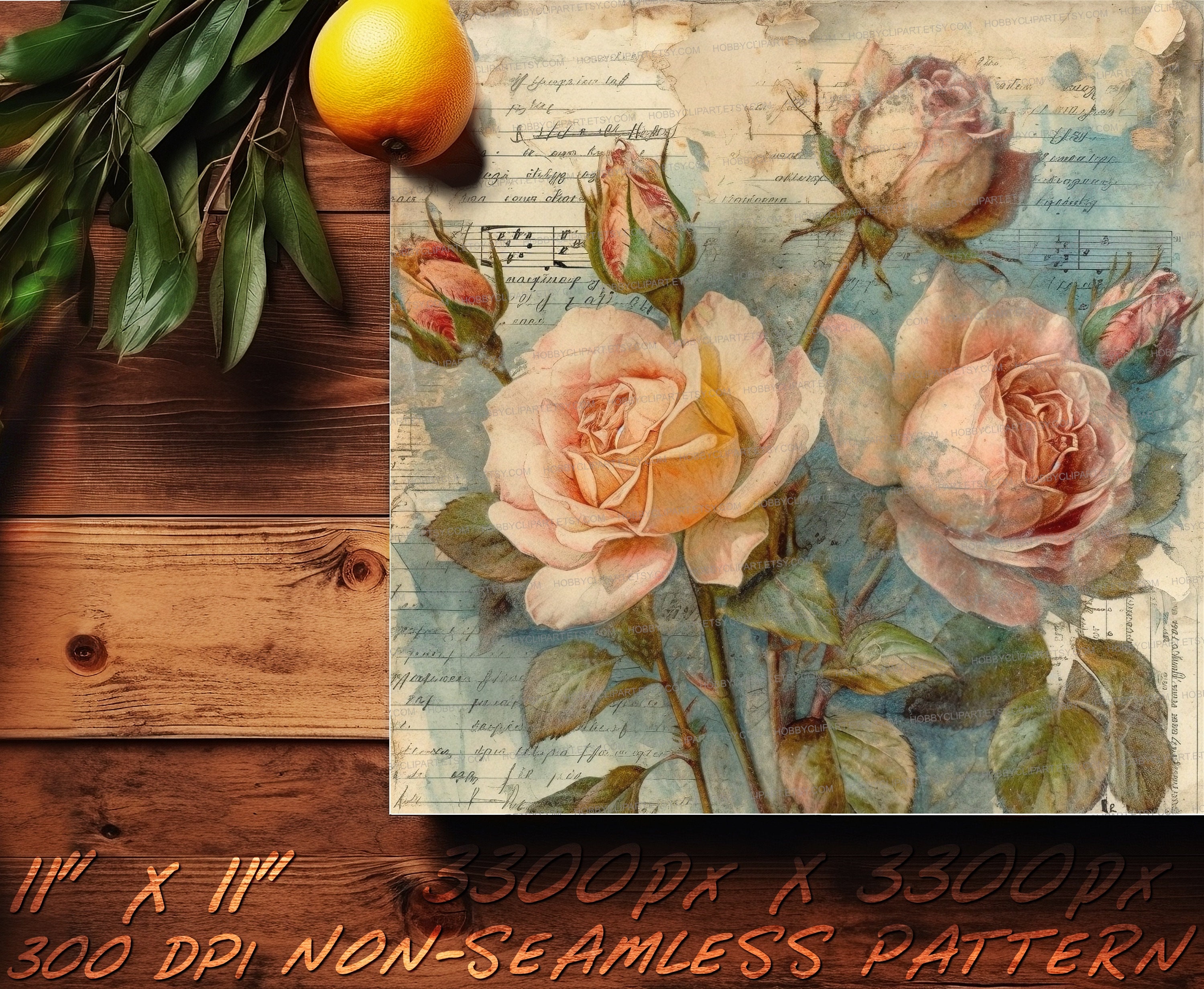 Watercolor Vintage Rose Digital Paper Set: Junk Journal Kit (digital ...