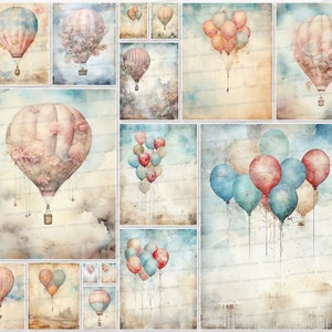 25 Vintage Balloon Digital Paper Junk Journal Kit Scrapbook Papers Digital Design Digital Products Commercial Use Instant Download