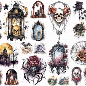Mystical Gothic PNG SVG Watercolor Clipart Set Gothic Sublimation Digital Download   Scrapbook Images Digital Clipart Halloween