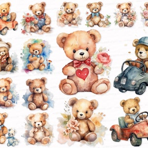 Teddy Bear PNG SVG Watercolor Clipart Set Teddy Bear Sublimation Digital Download Commercial Use Scrapbook Images Digital, Cute Bear, Toy