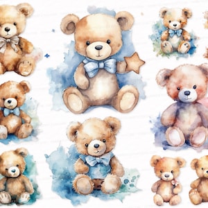 Teddy Bear PNG SVG Watercolor Clipart Set Teddy Bear Sublimation Digital Download Commercial Use Scrapbook Images Digital, cute bear, toy