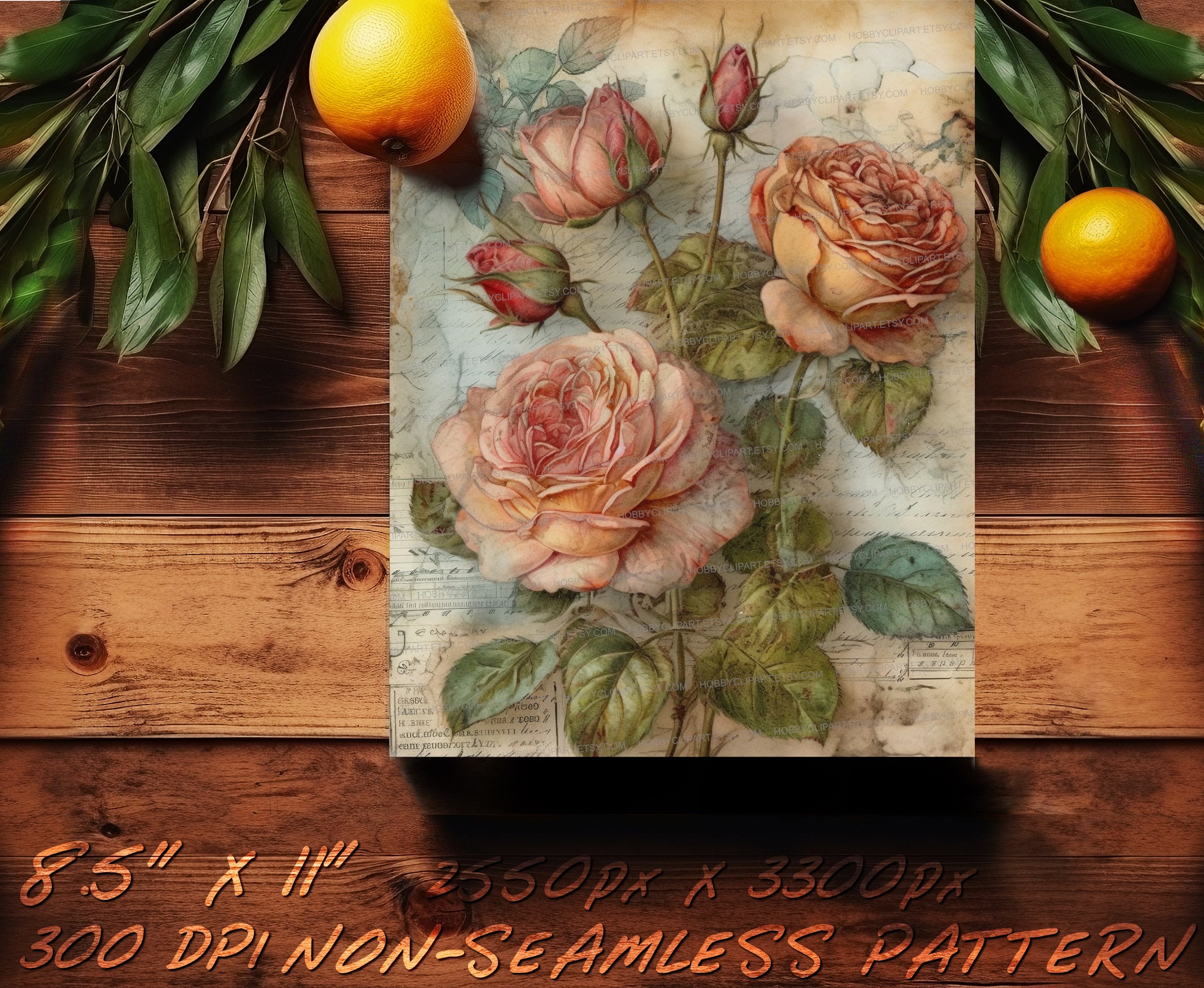 Watercolor Vintage Rose Digital Paper Set: Junk Journal Kit (digital ...