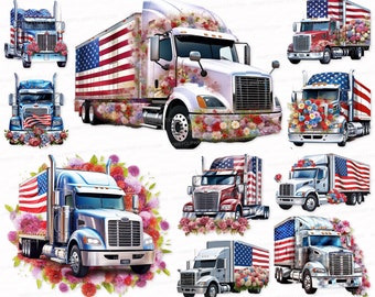 Patriotic Truck Clipart: USA Flag, Independence Day PNG SVG