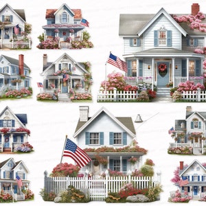 Home PNG SVG Independence day Patriotism photorealistic clipart vibrant colors USA flag patriotic house Residence, Dwelling, Abode, Living