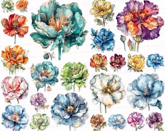 Watercolor Poppy Clipart Set: Floral PNG SVG for Scrapbooking (Digital Download)