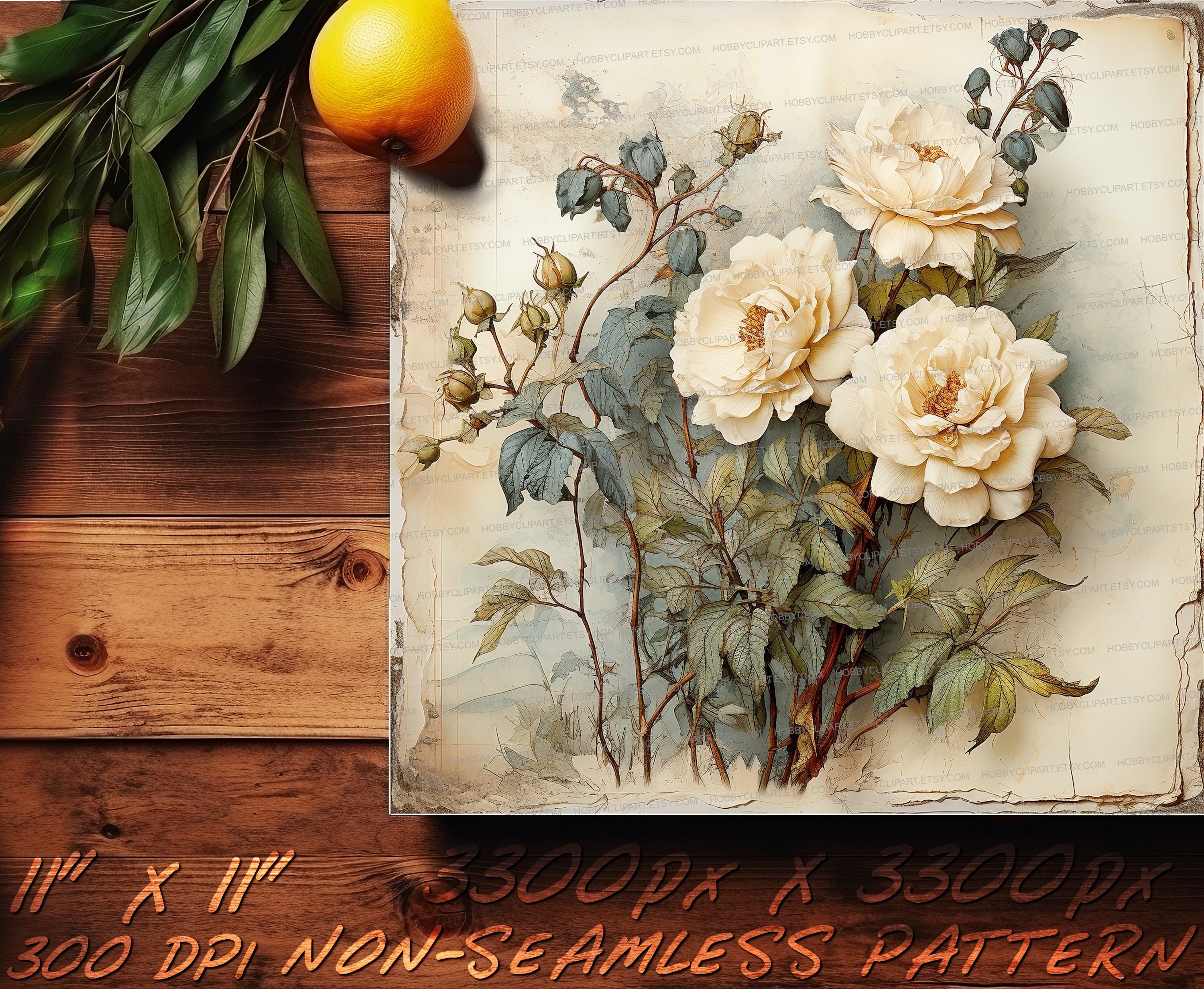 Watercolor Vintage Rose Digital Paper Set: Junk Journal Kit (digital ...
