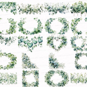 Eucalyptus floral PNG SVG Clipart Corner Border Frame 25 PNG Decor Elements Cards Invitations Scrapbooking Watercolor Sublimation Download