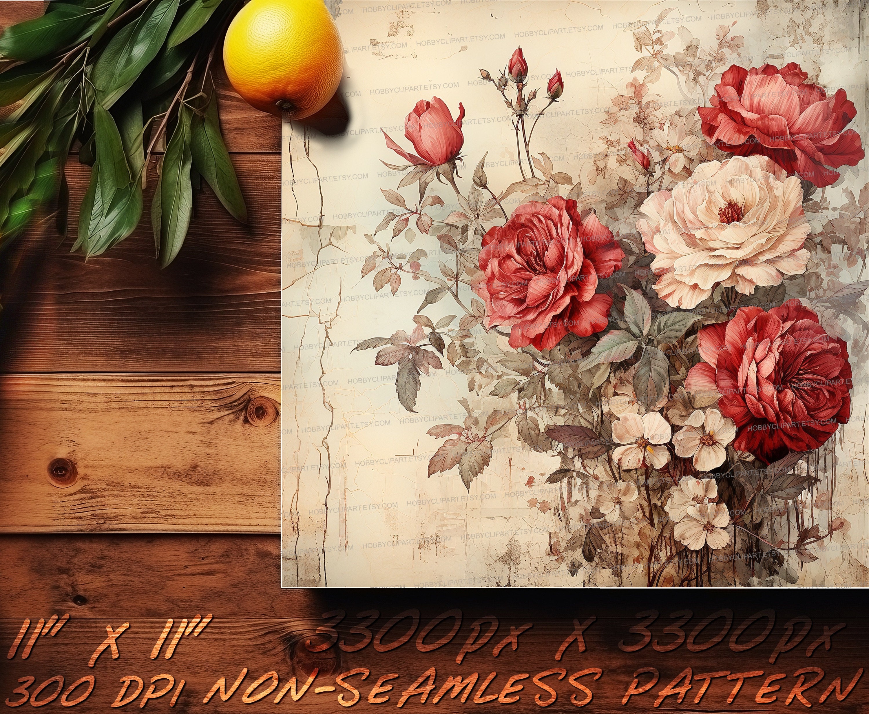 Watercolor Vintage Rose Digital Paper Set: Junk Journal Kit (digital ...
