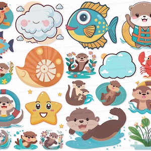 Baby Otter PNG SVG  Printable Clip Art 25 Kid PNG Watercolor Clipart Sublimation Designs Digital Download Cute Otter Nice Bundle Clipart