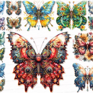 Watercolor Butterfly Clipart Set 100 PNG SVG Bundle Digital Download Printable Images Сommercial Use Transparent Background, Vector