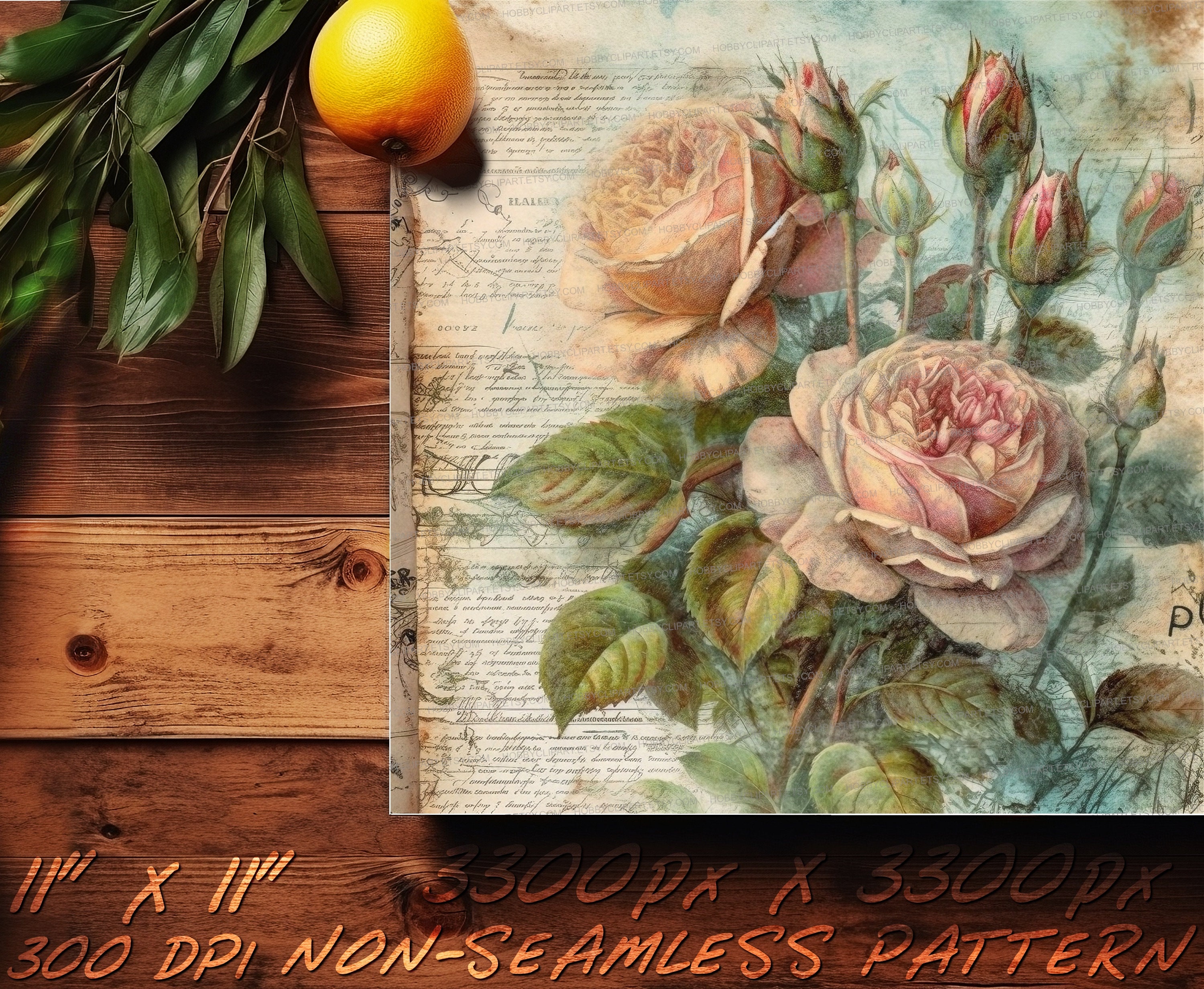 Watercolor Vintage Rose Digital Paper Set: Junk Journal Kit (digital ...