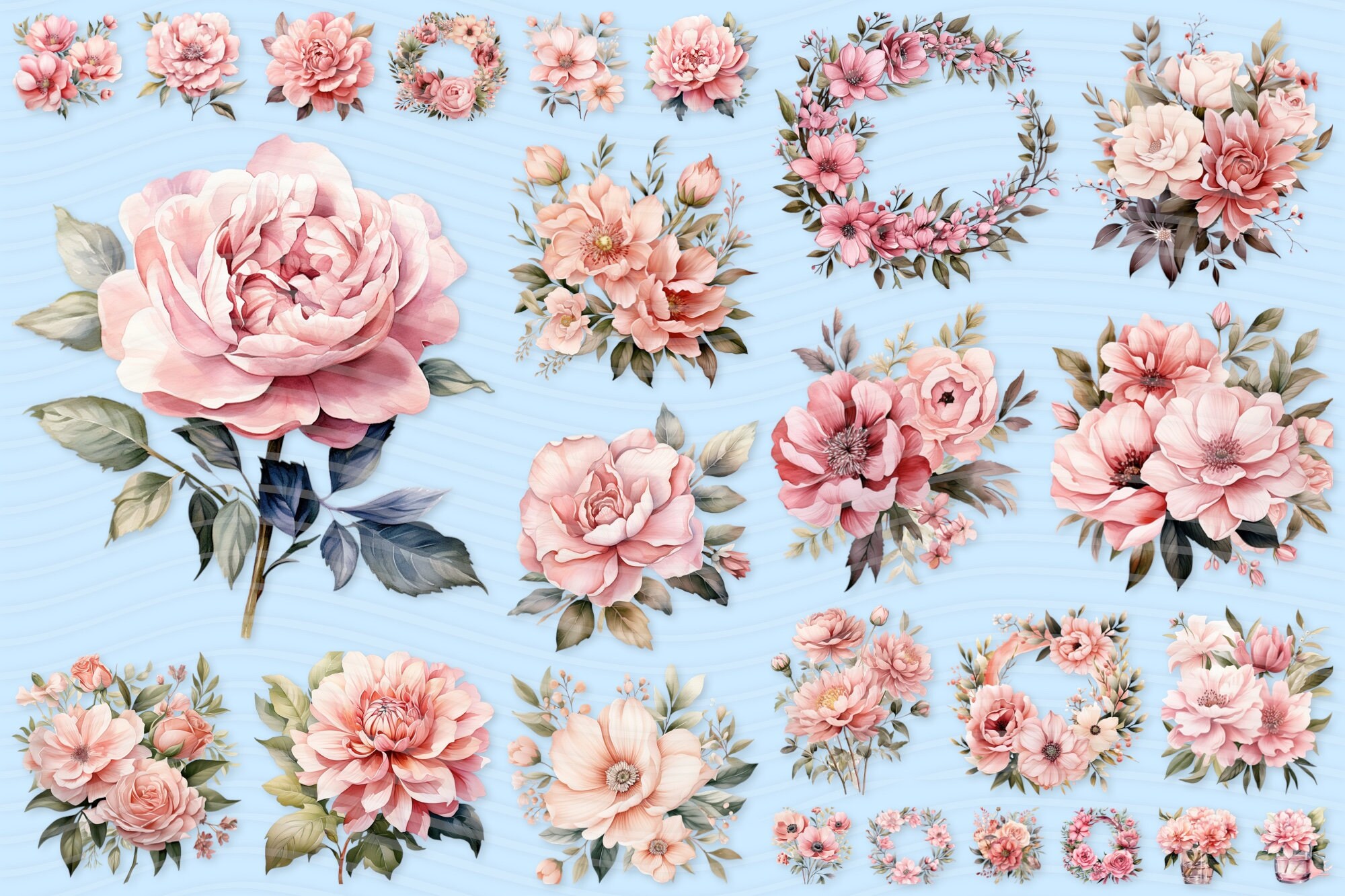 25 Png Blush Flower Watercolor Clipart Set Blush Flower Clip - Etsy