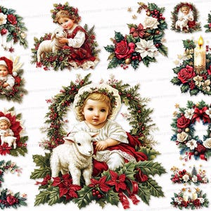 Christmas Baby PNG SVG Bundle 24 Watercolor Clipart Set Printable Images Illustrations Clip Art Pack  Sublimation files Digital Winter Sheep