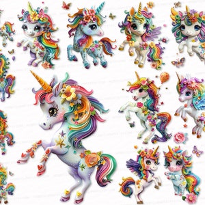 Rainbow Unicorn Clipart Bundle 17 PNG SVG Watercolor Clip Art Set Sticker Sublimation Design Digital Download Images Transparent Background