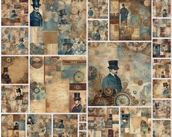 Vintage Male Steampunk Paper Pack: Junk Journal Kit (Digital Download)