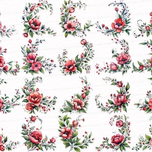 Corner Flower Border PNG SVG Watercolor Clipart Set Flower Stickers Border Clip Art Border Sublimation Digital Download Commercial floral