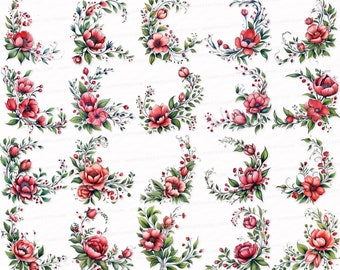 Watercolor Flower Corner Clipart Set: Floral Borders (PNG SVG Digital Download)