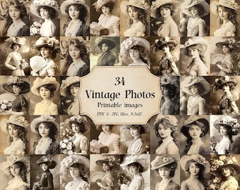 Victorian Woman Vintage Photo Set 34 Lady Portrait JPG Printable Digital Art Images Digital Art Images Junk Journals Art Images Journals