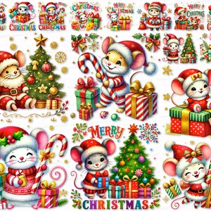 Christmas Mouse Clipart Bundle for Download Watercolor Images Printables 24 PNG SVG Сommercial Use Transparent Background rodent critter rat