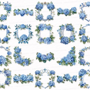 Hydrangea Clipart 27 Clip Art PNG SVG EPS Flower Frames Borders Printable Sublimation Design Digital Watercolor Sublimation Download floral