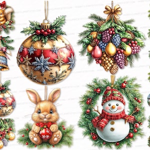 Christmas Ornaments PNG SVG Bundle 25 Watercolor Tree Decoration Clipart Printable Scrapbooking Images Illustrations Sublimation files balls