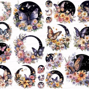 Blume Schmetterling PNG SVG Aquarell Märchen Clipart Set Schmetterling Sublimation digitaler Download kommerzielle Nutzung Scrapbook digitale Halloween
